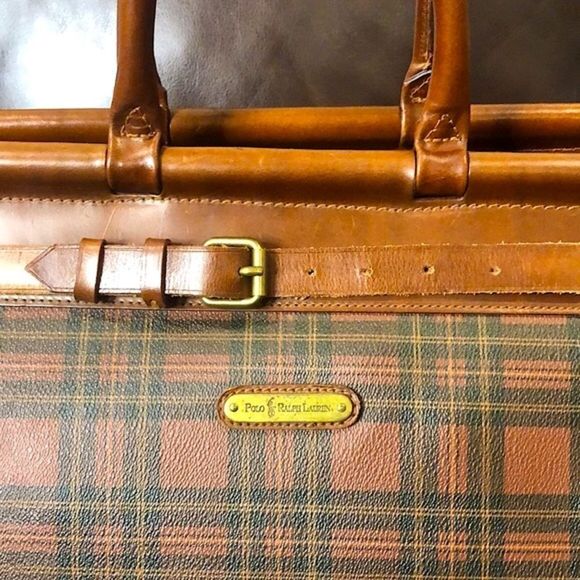 RALPH LAUREN Tartan Plaid Brown Green Doctor Bag Boston Weekend Travel Suitcase - Picture 17 of 17